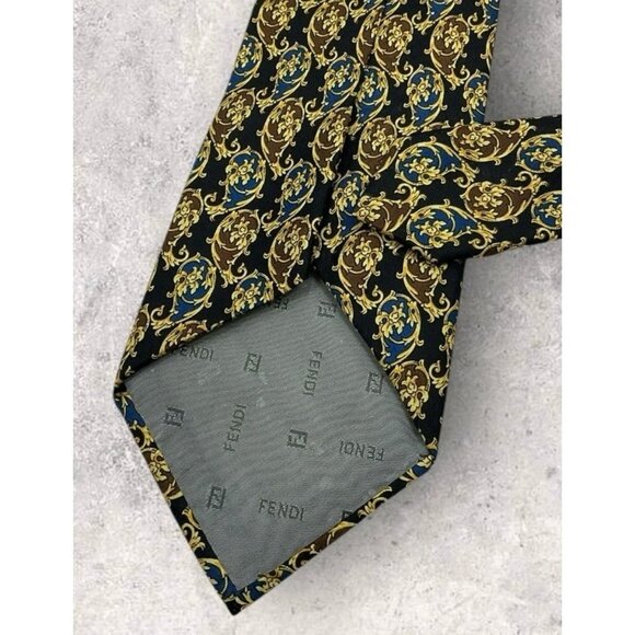 FENDI Silk Tie ITALY Black Gold Baroque W:4" EUC - Picture 4 of 5